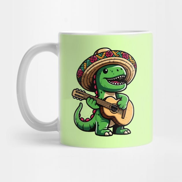 Cinco De Mayo Dinosaur Playing Guitar by Illustradise